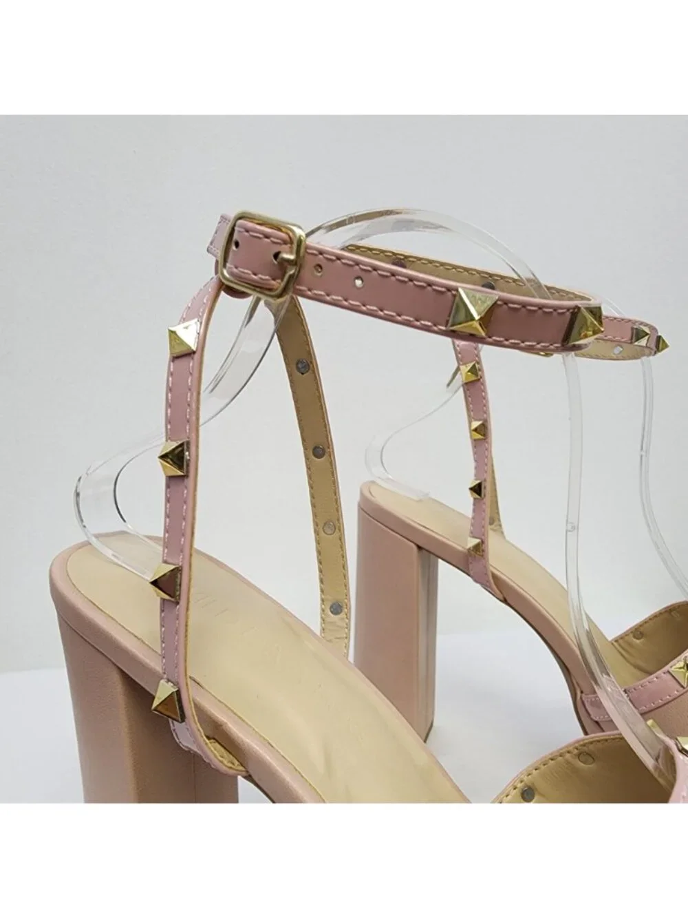 Nude Studded Platform Heeled Sandals 10